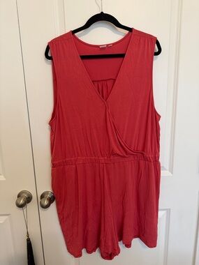 GAP Coral Red Sleeveless V-Neck Wrap Romper